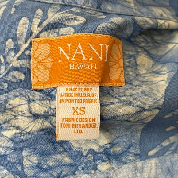 Vintage NANI Hawaii Blue Tori Richard Batik Button Front Tropical Shirt XS - Picture 5 of 5